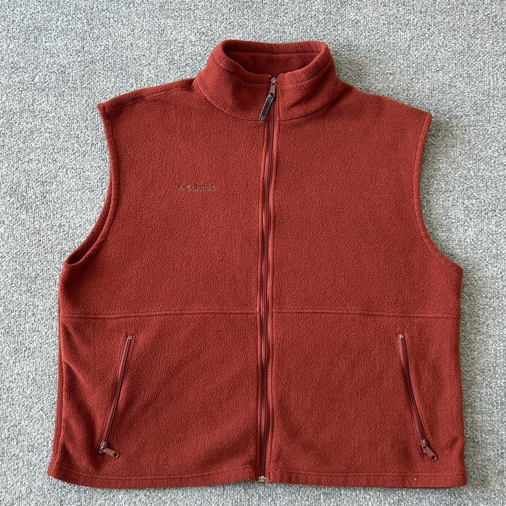 Columbia‎ Vest Mens 2XL Red Fleece Full Zip Pockets Outdoor Hiking WM1480